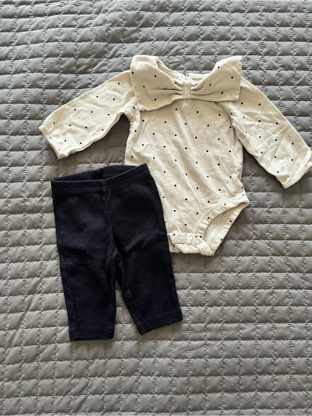 CARTER’S Cream Polka Dot Top with Black Ribbed Leggings | NEWBORN
